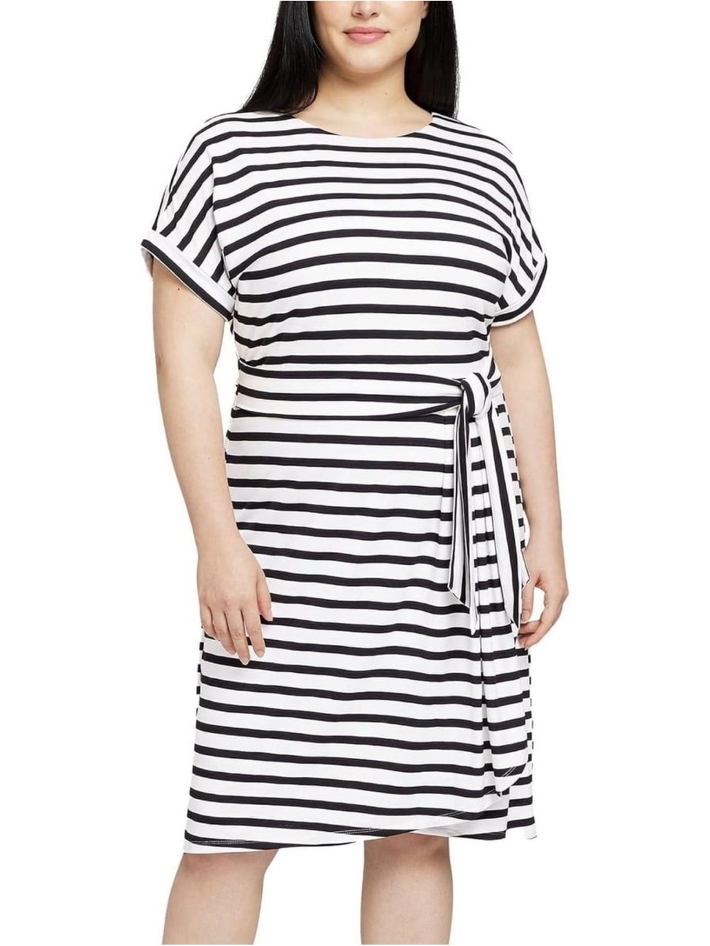Chaps Medium Black and White Striped Tie-Waist Dress